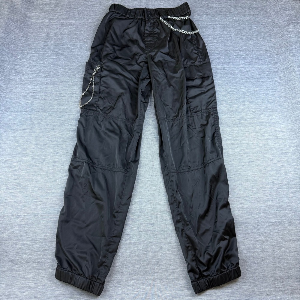 Forever 21 Black Cargo Grunge Pants With Chain Detail Jogger Utility Pockets
